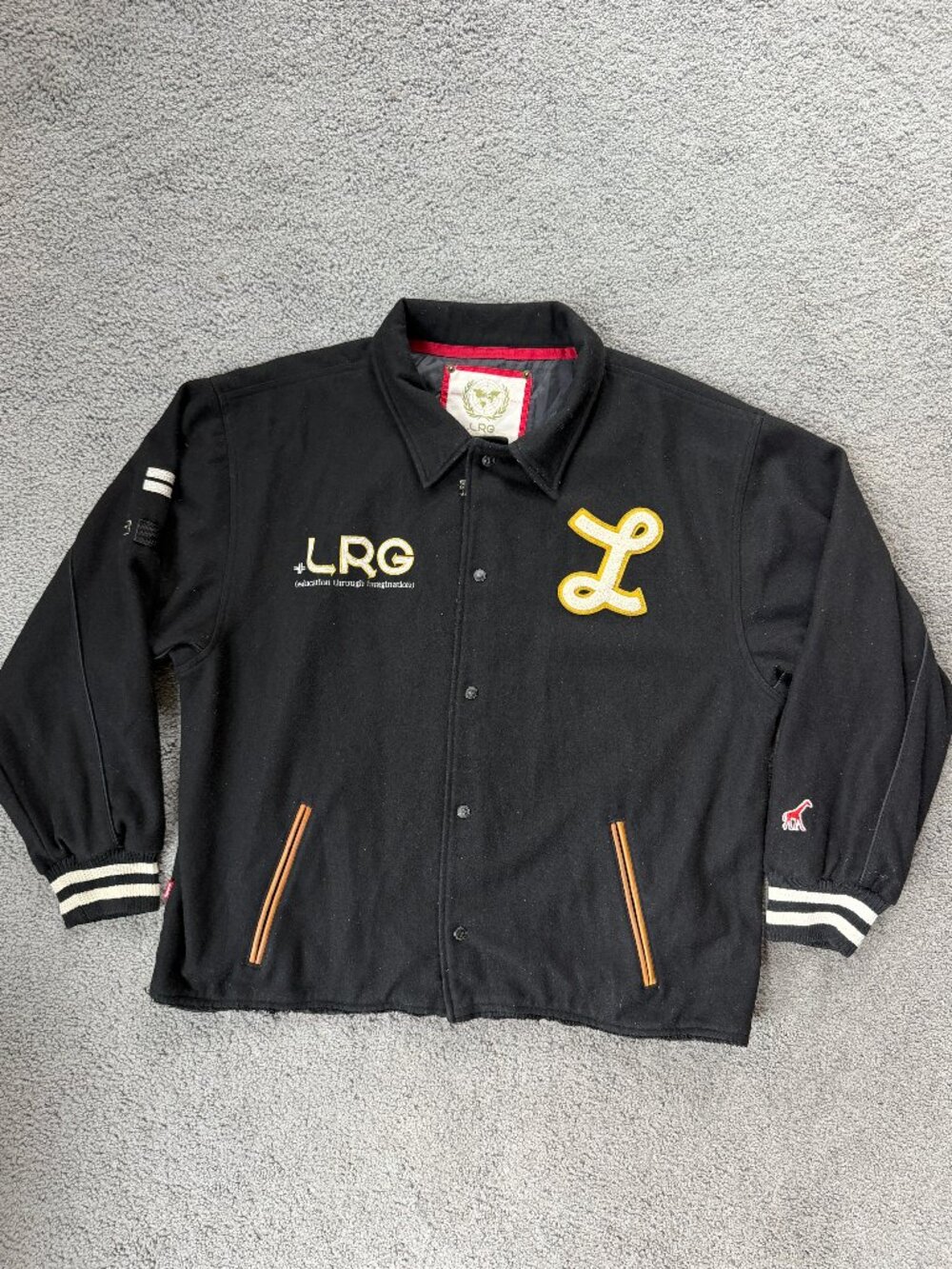 Vintage LRG Team Player Wool Varsity Jacket XXL Black 2002 Ultra-Rare Authentic!